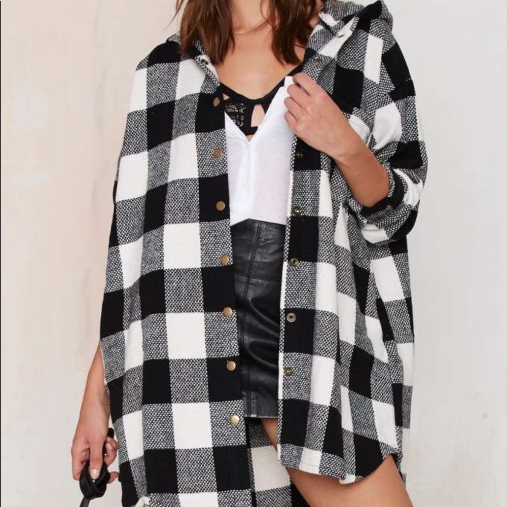 Audrey 3+1 Oversized Black & White Gingham Coat